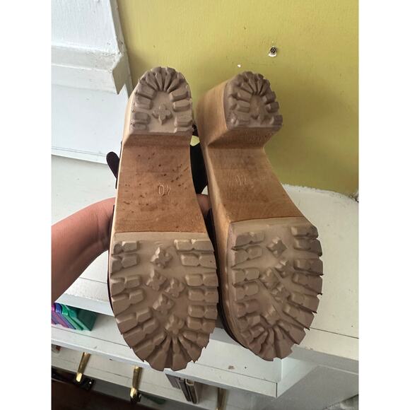 Mia ABBA Fall Clogs Slingback Heels Wine Color Wood Platform Heels sz 40 - Picture 14 of 16